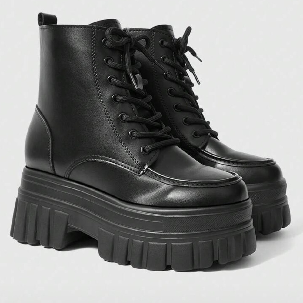 Black Platform Lace-Up Boots